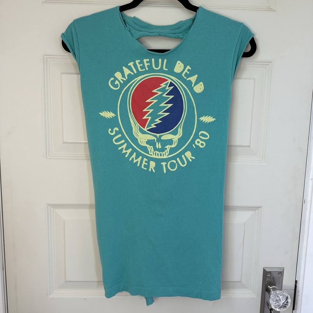Grateful Dead Summer Tour '80 Women XS 100% Cotton T-Shirt Top Aqua